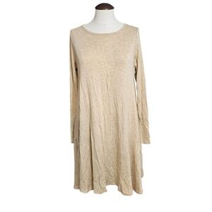 NWOT Women's Long Sleeve Casual Swing Dress with Pockets Beige Size Small